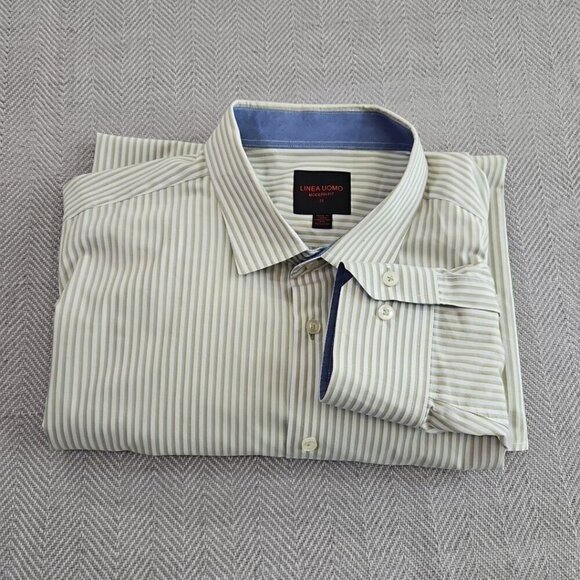 Linea Uomo Shirt Men's 3X Green Stripe Modern Fit Long Sleeve Button Up EUC LN - Picture 14 of 14